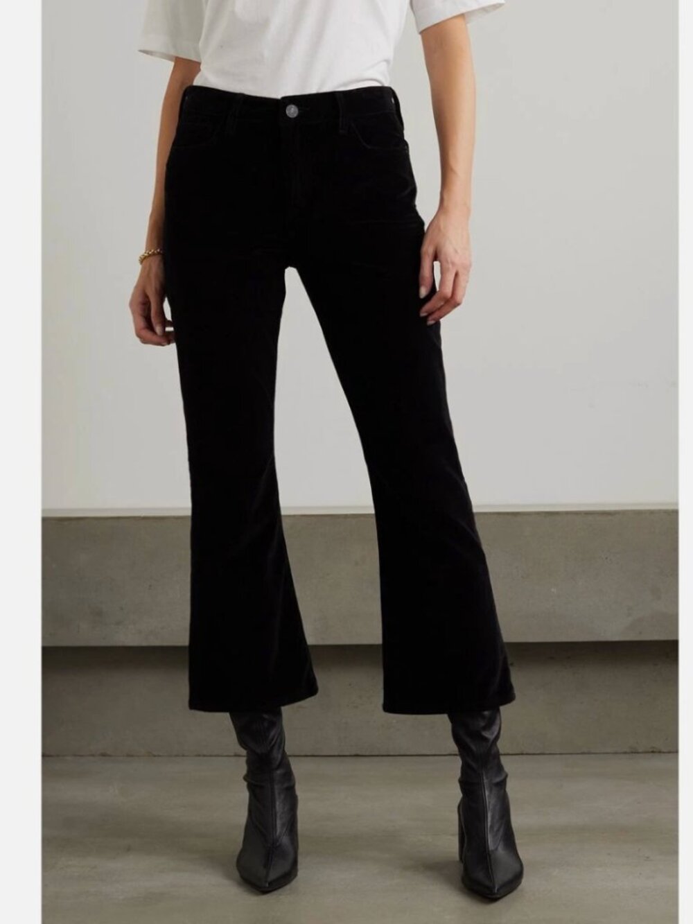 FRAME Noir Black Velveteen Crop Mini Boot Pants Size 10 - Picture 1 of 10